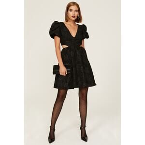 One33 Social Jacquard Black Cut Out Puff Sleeve V-Neck A-Line Mini Dress Size 10